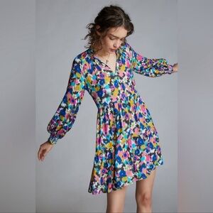 Anthropologie Ranni Gill Katya Floral Ruffled Tunic Mini Dress SZ Med